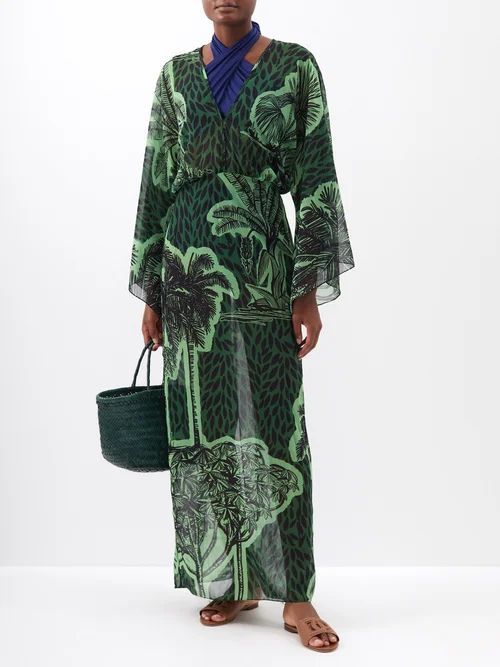 Del Rio V-neck Chiffon Maxi Dress - Womens - Green Print