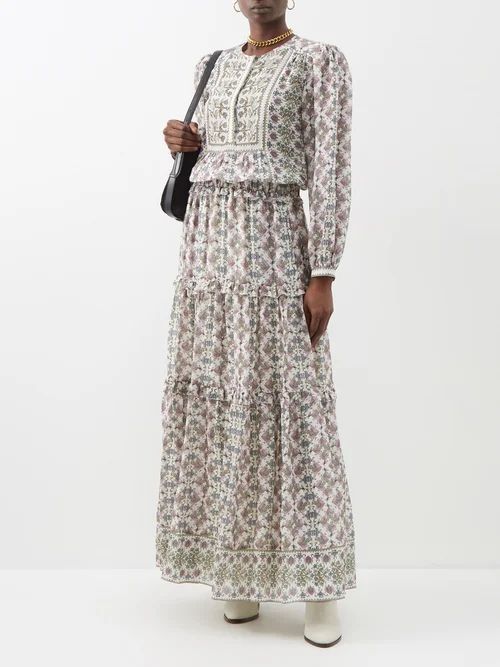 Mafezia Floral-print Silk Maxi Dress - Womens - Ecru