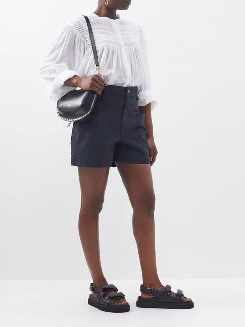 Rachel High-rise Cotton Shorts - Womens - Black