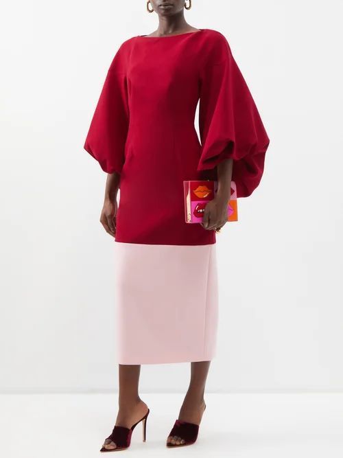 Garance Cutout-back Puffed-sleeve Dress - Womens - Burgundy Multi