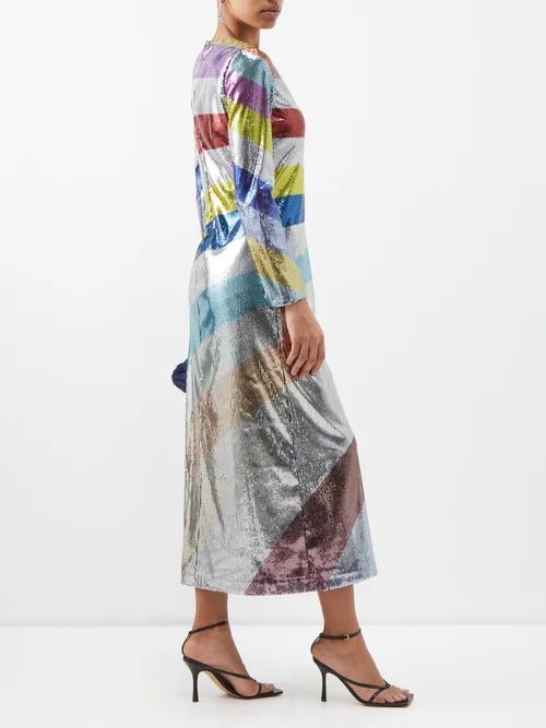 Supremes Striped Sequinned Midi Dress - Womens - Rainbow
