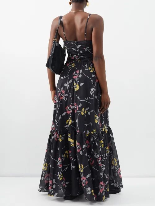 Giana Floral-print Cotton Maxi Dress - Womens - Black