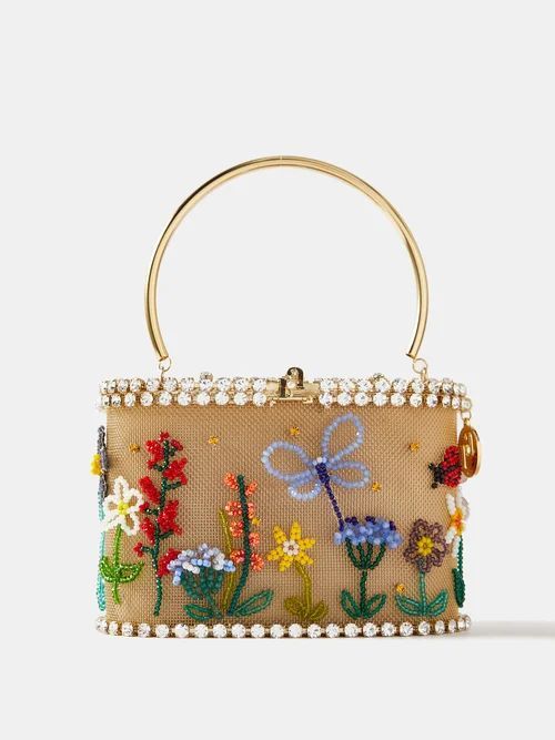 Holli Garden Bead & Crystal-embellished Clutch Bag - Womens - Gold Multi