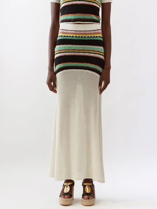 Striped Crocheted Maxi Skirt - Womens - White Multi