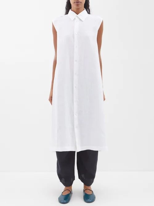 A-line Sleeveless Linen Shirt - Womens - White