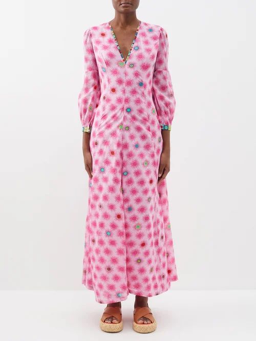 Clarissa Smile-print Cotton-voile Dress - Womens - Pink Multi