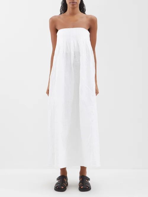 Crinkled Off-the-shoulder Cotton-blend Dress - Womens - Ivory