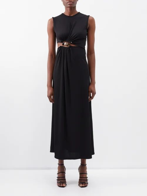 Cutout Embellished Ribbed-knit Maxi Dress - Womens - Black
