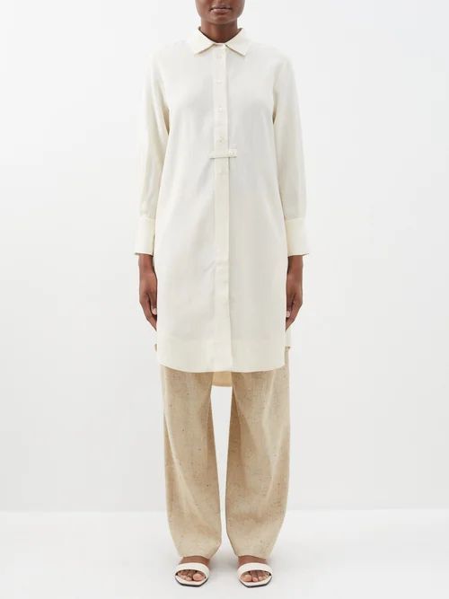 Half-button Crepe Shirt Dress - Womens - Ivory