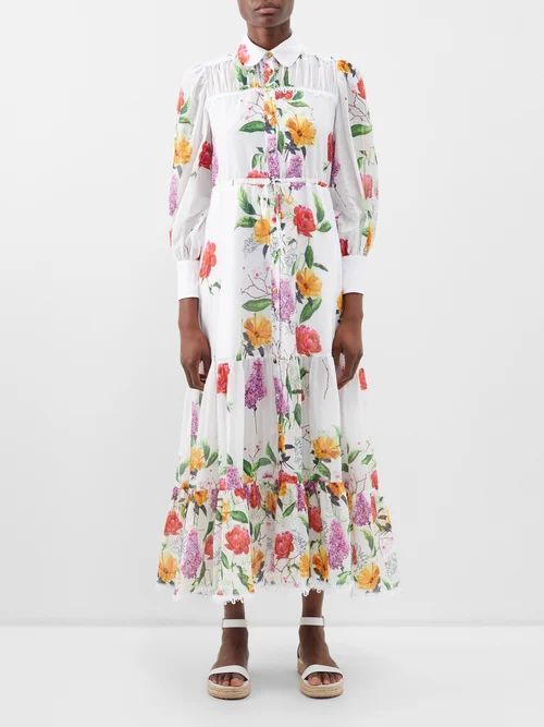 Lotus Floral-print Cotton-blend Dress - Womens - White Print