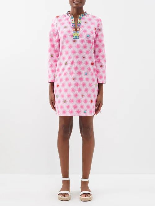 Sarah Smile-print Cotton Kaftan Dress - Womens - Pink Multi