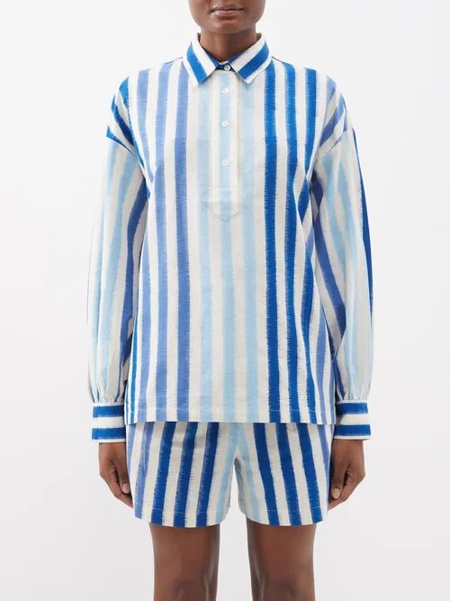 Tessa Ikat-stripe Cotton Shirt - Womens - Blue Stripe