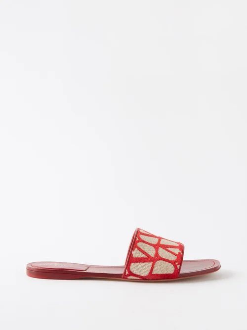 Toile Iconographe Canvas And Leather Slides - Womens - Red Print