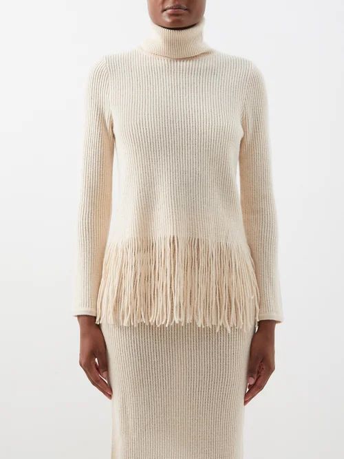Kaleidoscope Fringed Cashmere-blend Sweater - Womens - Ivory