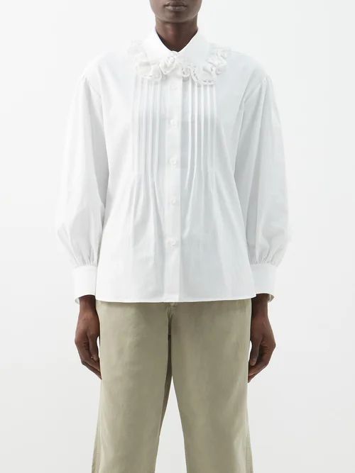Guipure Lace-collar Cotton-blend Poplin Shirt - Womens - White
