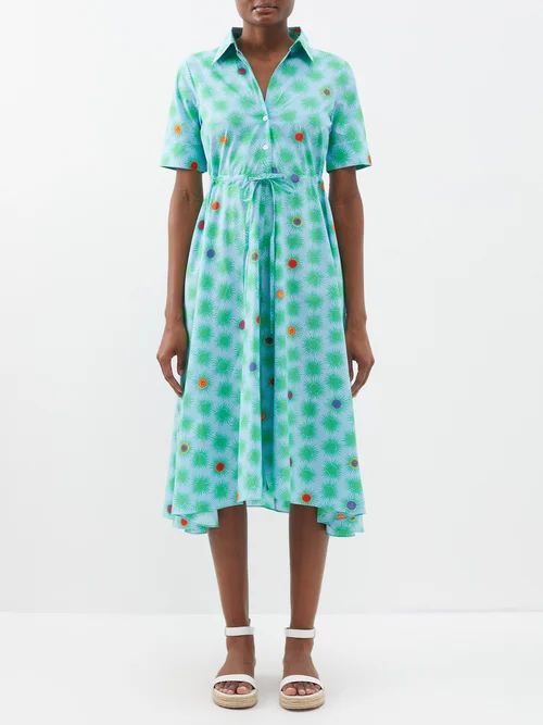 Lucy Smile-print Cotton Shirt Dress - Womens - Green Print