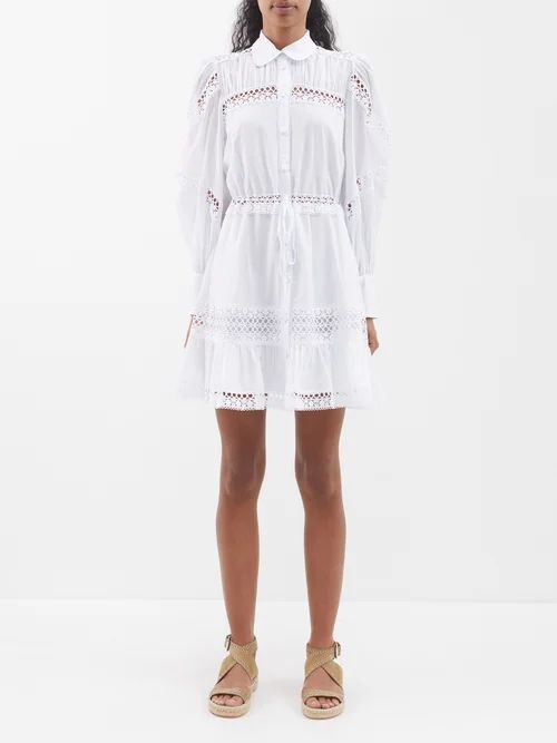 Daniela Lace-trim Cotton-blend Mini Dress - Womens - White