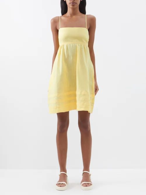 Luz Halterneck Organic-linen Dress - Womens - Light Yellow