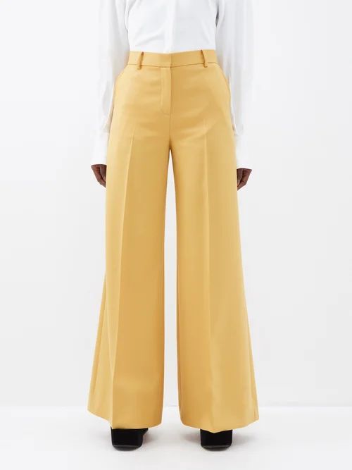 Bianca Wool-twill Wide-leg Suit Trousers - Womens - Camel