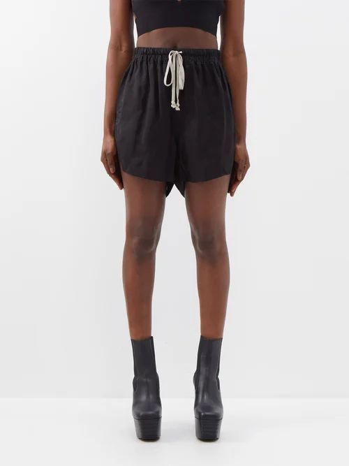 Drawstring-waist Cupro Shorts - Womens - Black