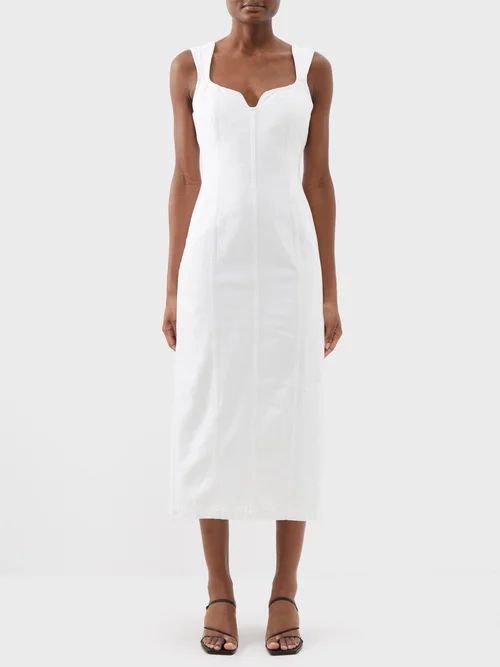 Indya Organic-cotton Denim Midi Dress - Womens - White