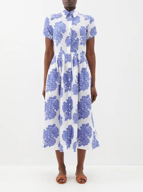 Nellie Floral-fil-coupé Cotton-blend Midi Dress - Womens - Blue White