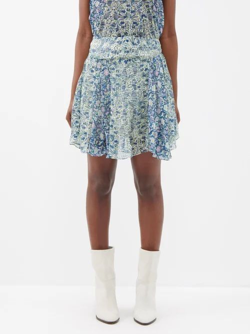 Oda Floral-patchwork Silk-georgette Mini Skirt - Womens - Blue White