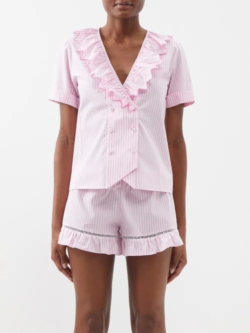 Perla Striped Cotton-poplin Shirt - Womens - Pink Stripe