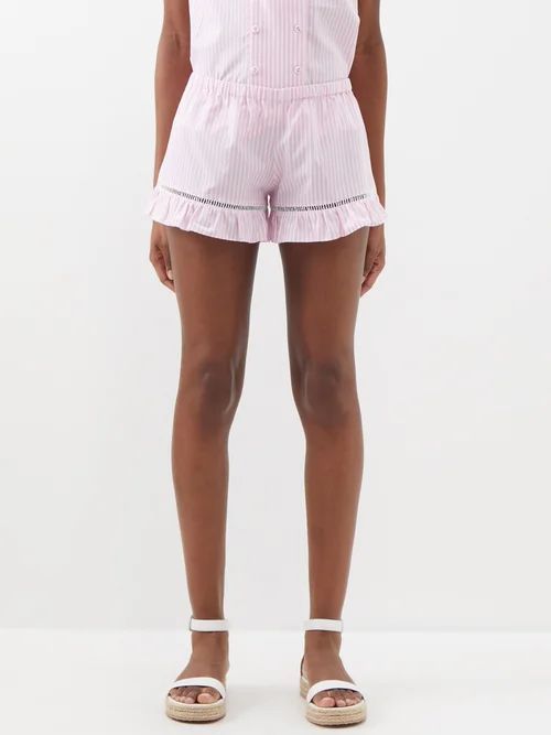 Salvia Striped Cotton-poplin Shorts - Womens - Pink Stripe