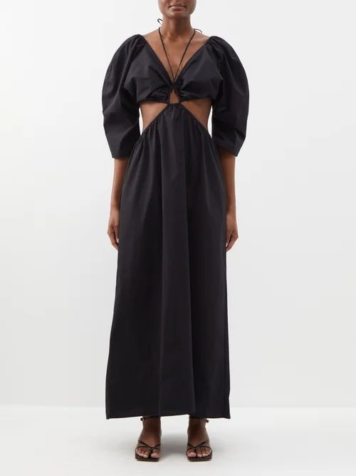 Shaina Cutout Organic Cotton-poplin Dress - Womens - Black