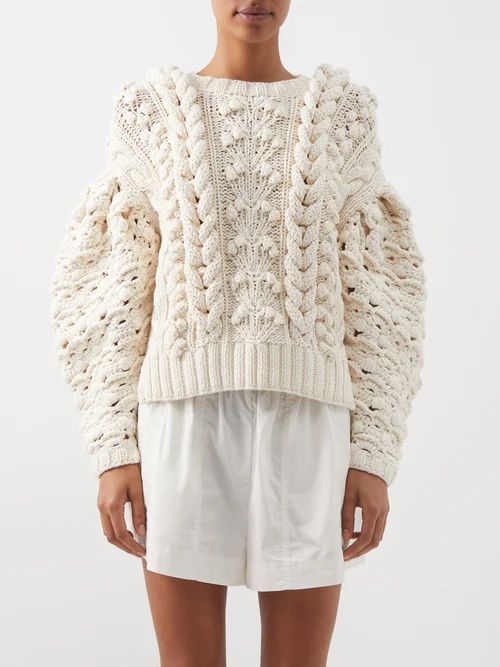 Colette Puff-sleeve Chunky-knit Sweater - Womens - Cream