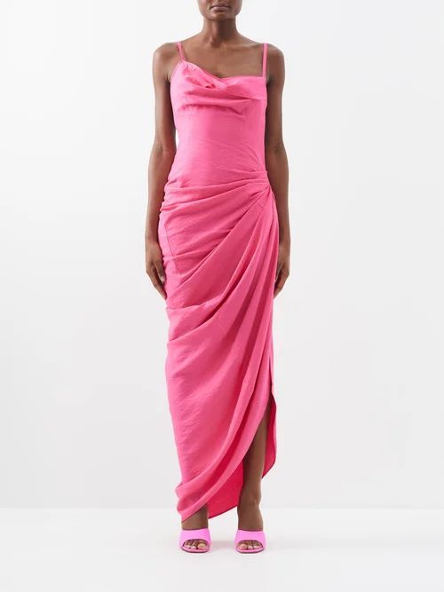 Saudade Ruched Twill Midi Dress - Womens - Mid Pink