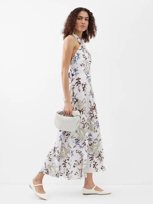 Vacation Selene Halterneck Floral Linen Dress - Womens - White Multi