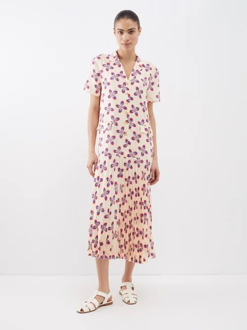Sonia-c Floral-print Midi Shirt Dress - Womens - Cream Multi
