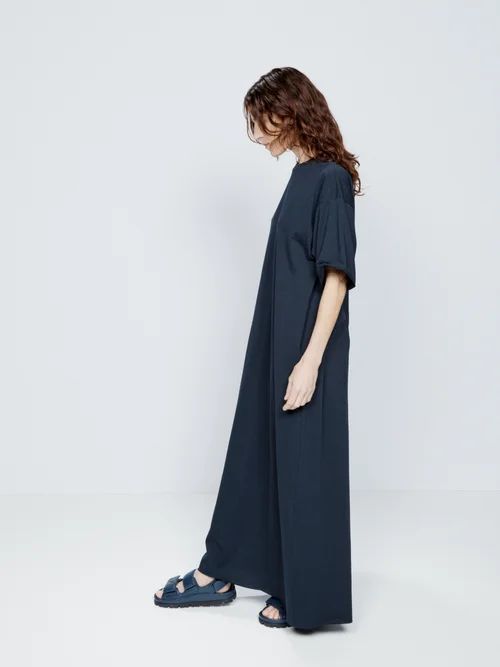 Recycled-yarn Cotton-blend Maxi T-shirt Dress - Womens - Navy