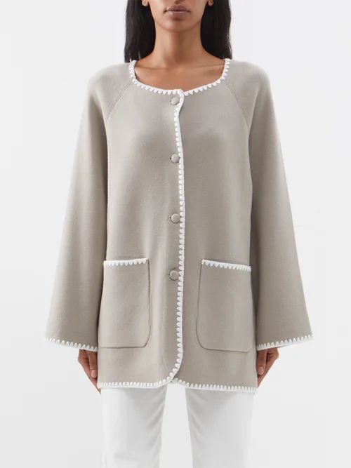 Alana Crochet-trim Wool-blend Jacket - Womens - Taupe