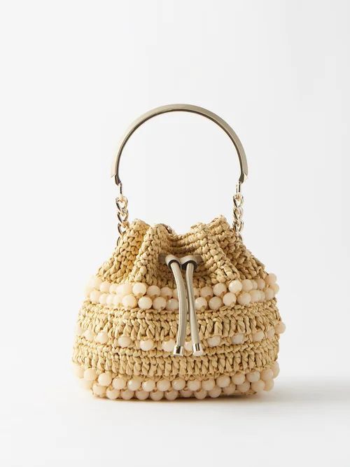 Bon Bon Beaded Crochet-raffia Bucket Bag - Womens - Beige
