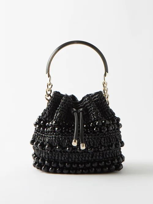 Bon Bon Beaded Crochet-raffia Bucket Bag - Womens - Black