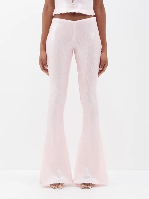 Koro Sequinned Flare-leg Trousers - Womens - Light Pink