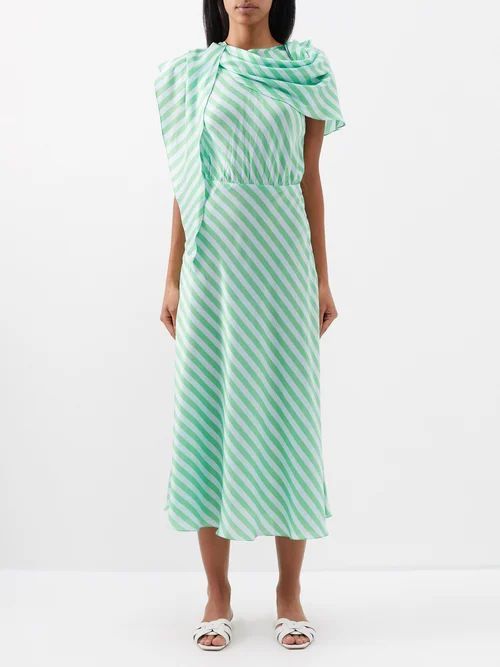 Whitney Asymmetric Striped Midi Dress - Womens - Green Stripe