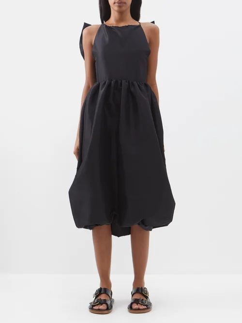 Portia Detachable-bow Taffeta Dress - Womens - Black