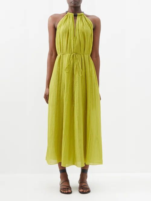 Rhian Crinkled-gauze Midi Dress - Womens - Green