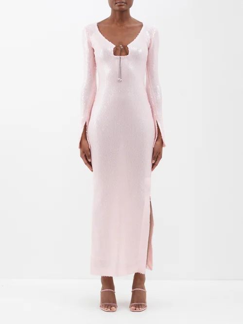 Solaria Keyhole-neck Sequinned-tulle Maxi Dress - Womens - Light Pink
