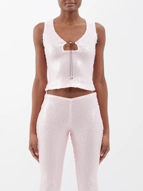 Solaria Sequinned Cropped Top - Womens - Light Pink
