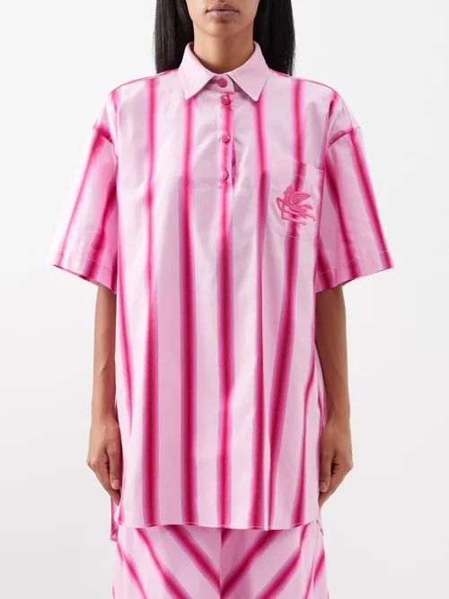 Ombre-stripe Cotton-blend Shirt - Womens - Pink