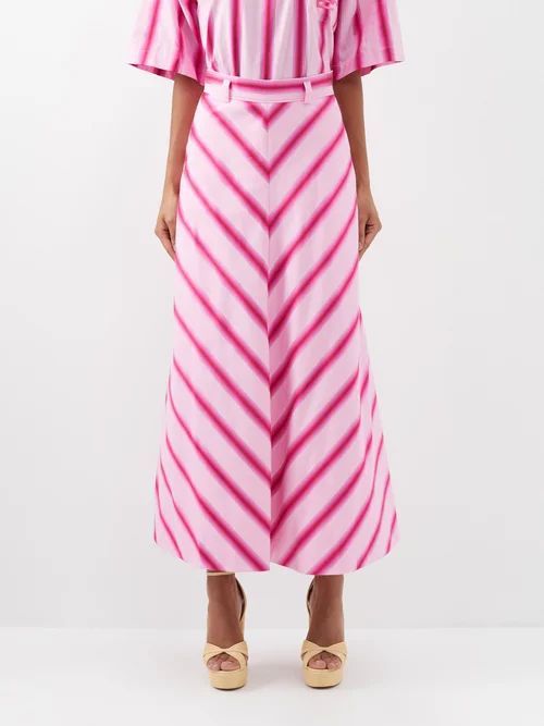 Ombré-chevron Stripe Cotton-blend Midi Skirt - Womens - Pink