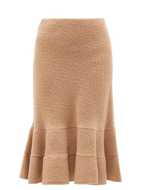 Fluted-hem Camel Wool-blend Skirt - Womens - Light Brown