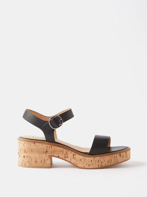 Alexandria Leather And Cork Platform Sandals - Womens - Black