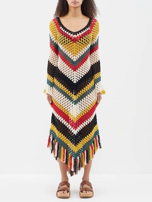 Anna Tasselled Cotton-crochet Dress - Womens - Black Multi