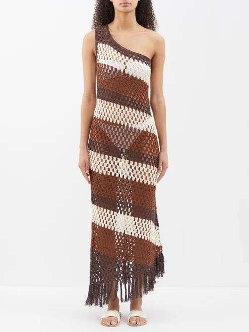 Armin One-shoulder Cotton-crochet Dress - Womens - Brown White
